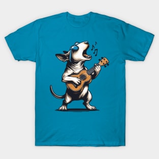 Dog Playing Guitar Singing Bull Terrier Funny T-Shirt